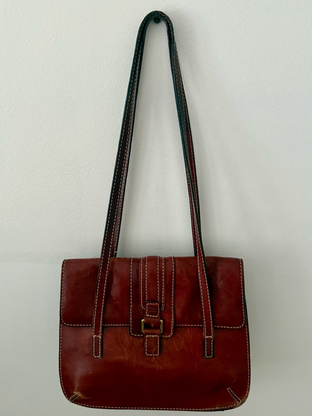 Vintage Women's Fossil Leather Shoulder Bag in Brown
